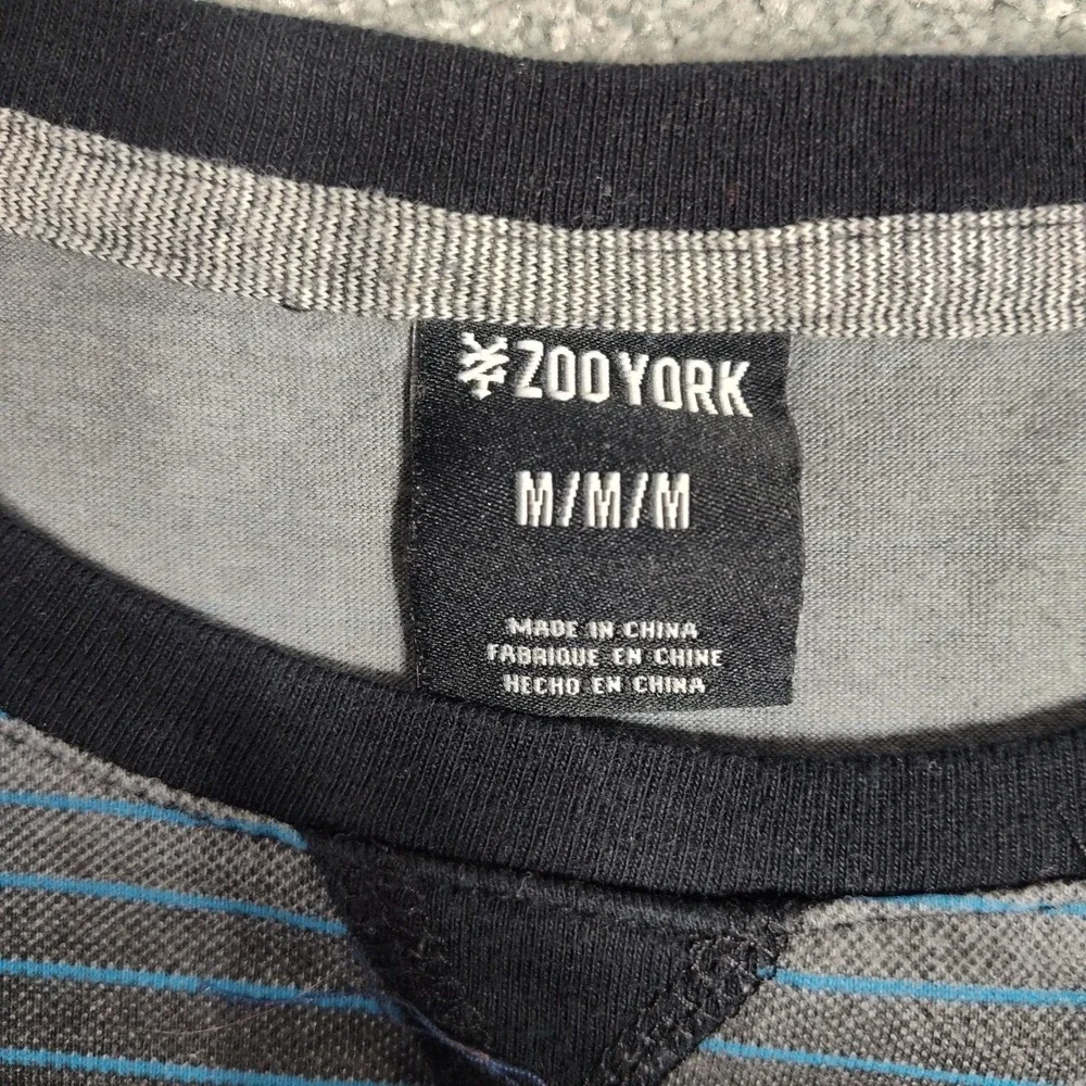 Zoo York Striped Long Sleeve T Shirt Men's M Blue Gray Cotton Polyester